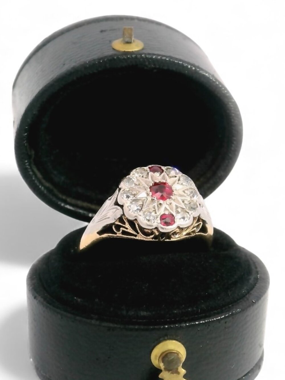 Antique Ruby and Diamond Ring in 18K Gold and Platinum, Victorian Era, Size 6